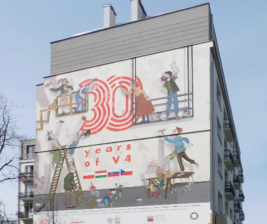 Mural en Varsovia sobre el Grupo de Visegrado