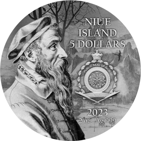 Niue - 5 Dólares 2023 - Los Cazadores en la Nieve - Anverso