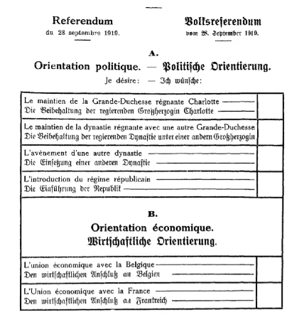 Papeleta para el Referendum de Luxemburgo de 1919