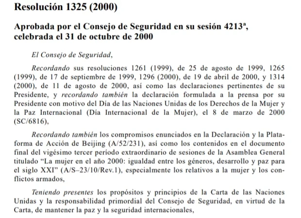 Primeros Párrafos de la Resolución 1325 de la ONU