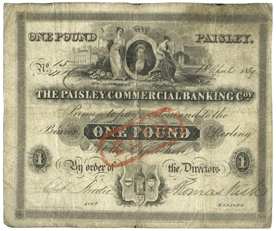 Reino Unido - 1 Libra 1839 - Paisley Commercial Banking - Anverso