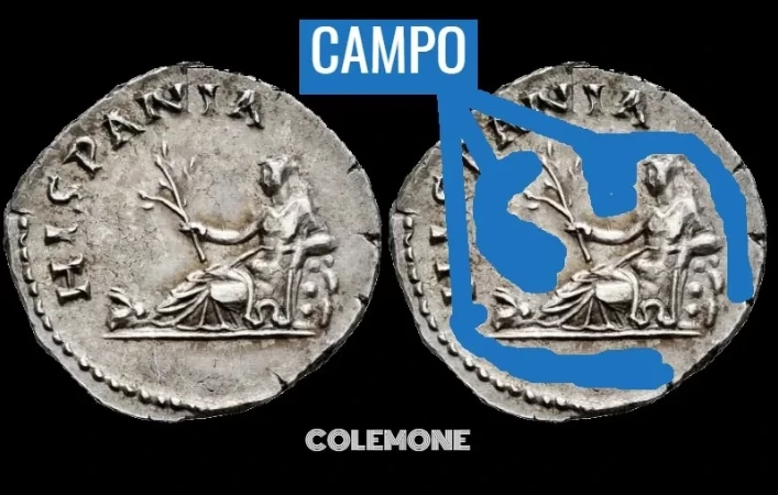 Roma - Denario de Adriano - Hispania - Anverso - Campo de la Moneda