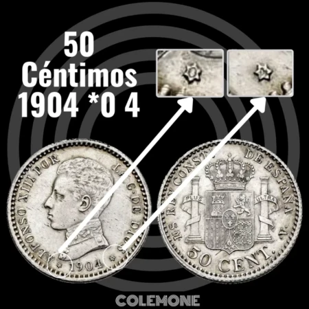 Spain - 50 Centimos 1905 Stars 0 4 - Star Explanation