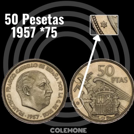 Spain - 50 Pesetas 1957 Star 75 - Star Explanation
