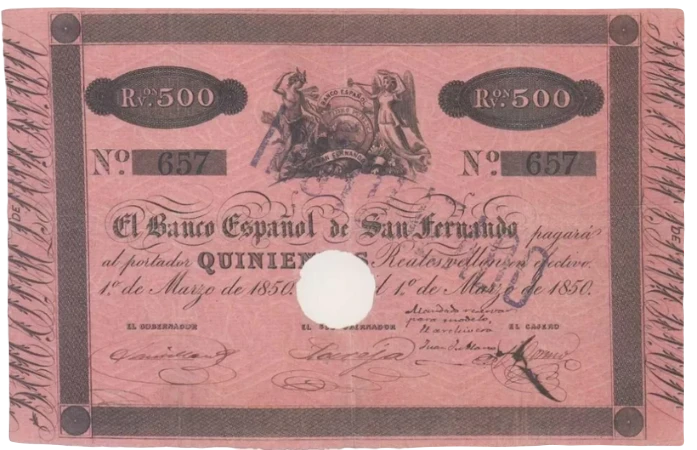 Spain - 500 Reales 1850 - San Fernando Bank - Anverse