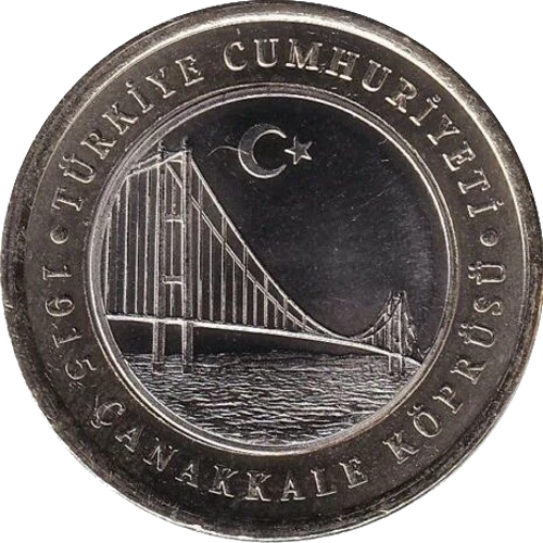 Turquía - 1 Lira 2022 - Puente de Canakkale - Anverso