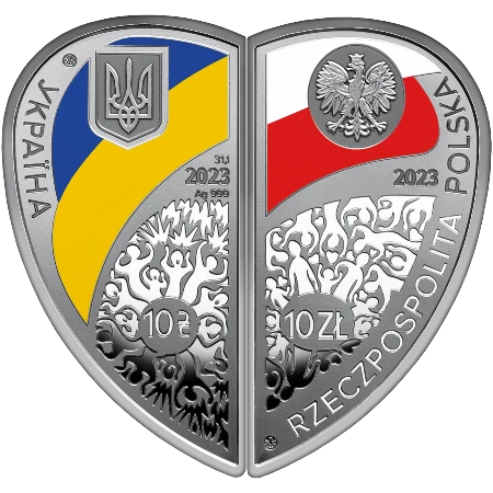Ucrania y Polonia - 10 Grivnas y 10 Zlotych - Amistad y Hermandad - Anverso